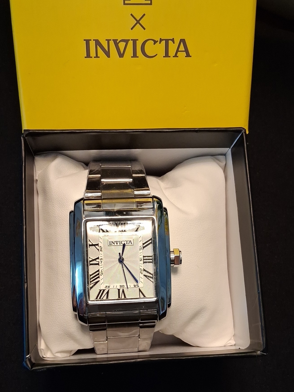 Invicta Men's Silver Stainless Steel Rectangular Watch with Blue Hands